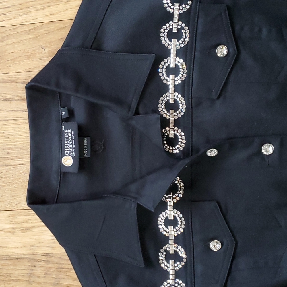 Christine Alexander Swarovski Crystal Denim Jacket M View 3